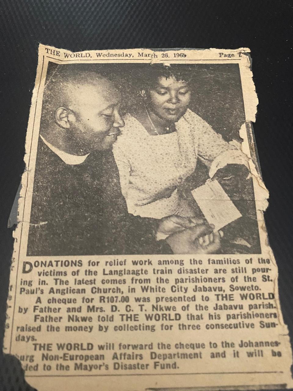 Original newspaper cutting, The World, 26 March 1969